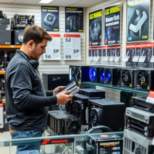 человек выбирает майнинговое оборудование